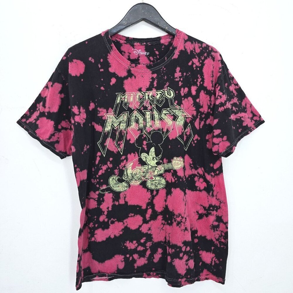 Disney Mickey Mouse Red Black Punk Goth Tie Dye Shirt Men Size Medium